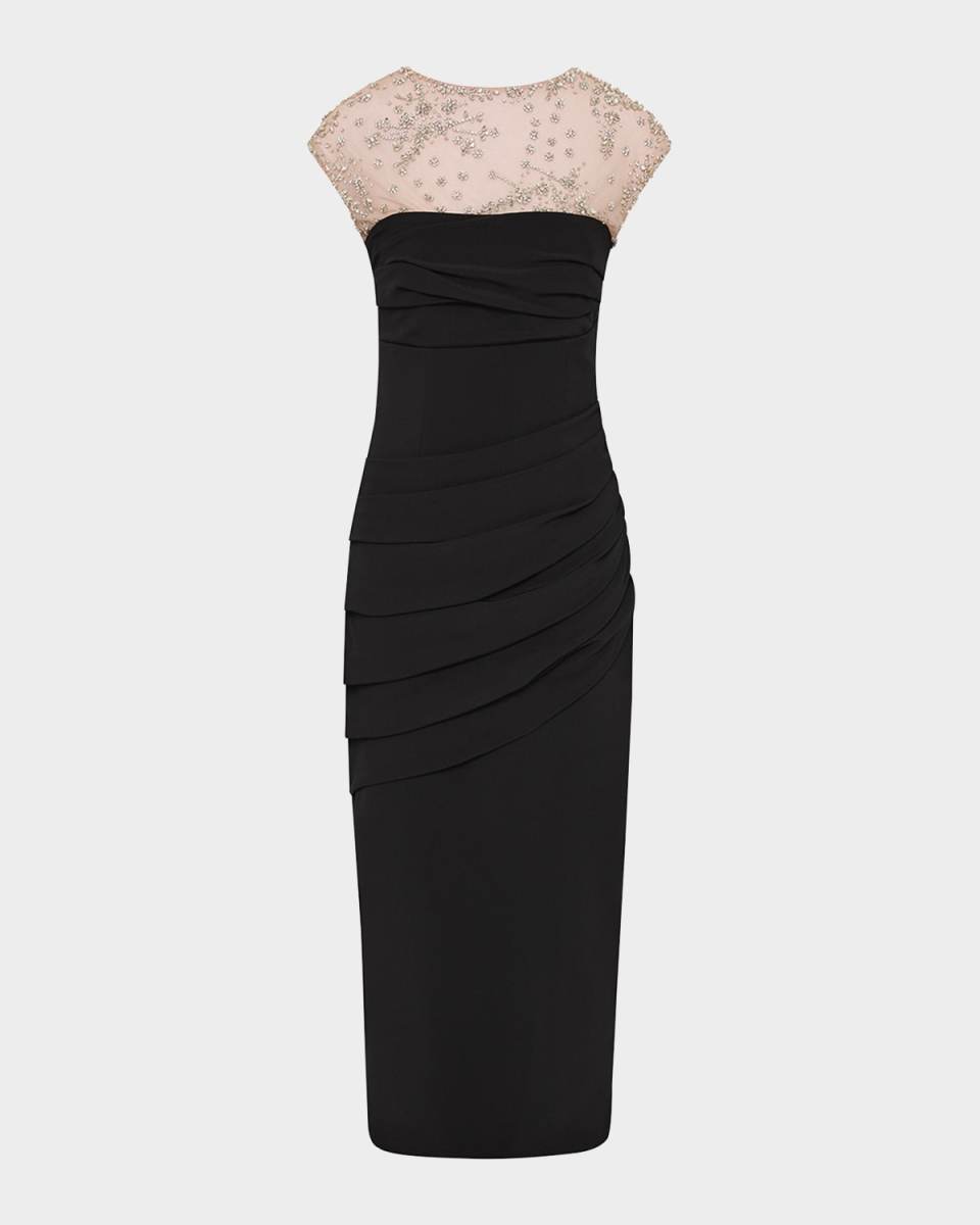 Dottie Floral Crystal Sheer Draped Dress